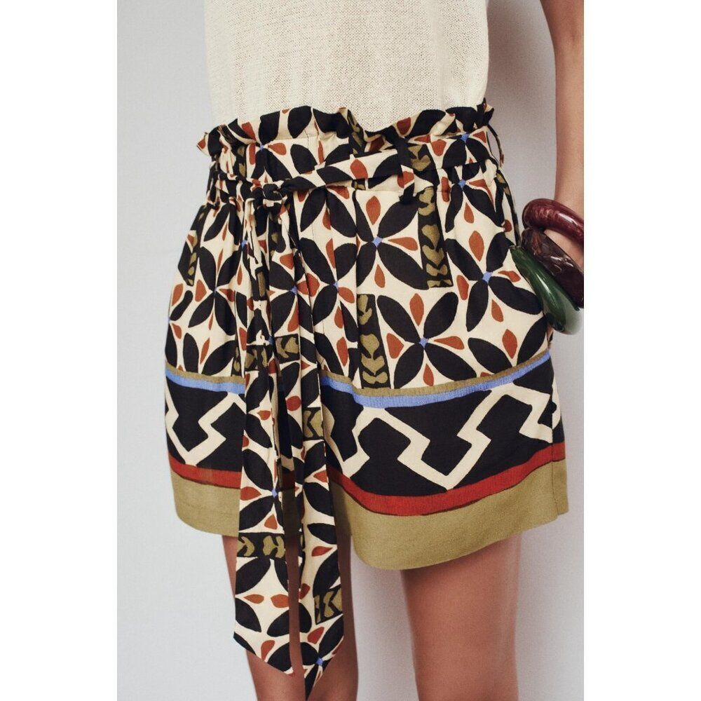 Zara Womens Shorts M Multicolor Floral High Rise Belted Paperbag 8662/160 NWT